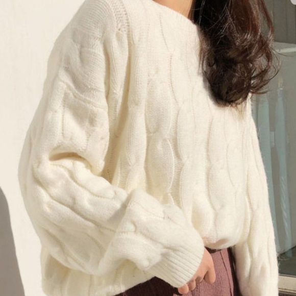 Sweaters - Cable-knit Pullover Sweater | Oversized Top Blouse School Office Fall/Winter